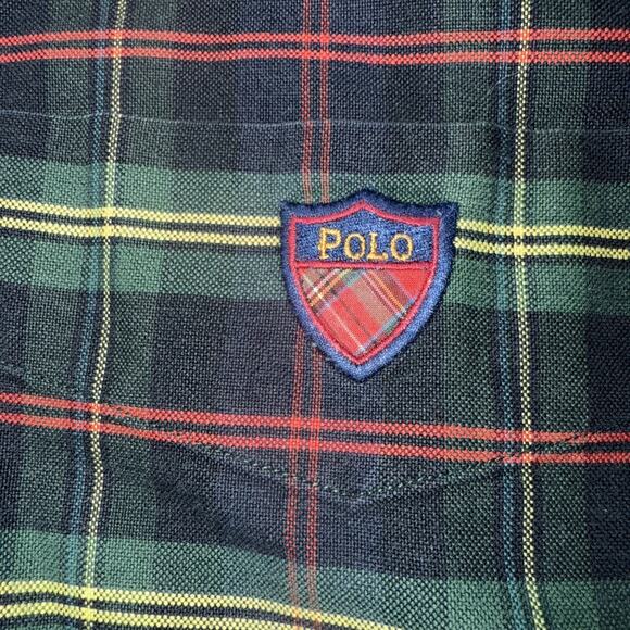 Vintage‎ 90s Polo Ralph Lauren The Big Shirt Men’s Large Green Tartan Plaid - Picture 2 of 5